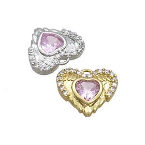 Copper Heart Pendant Pave Zircon Angel Wing Mixed, approx 13mm [FN36315]