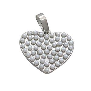 Copper Heart Pendant Pave Pearlized Plastic Platinum Plated, approx 18mm [FN36316]