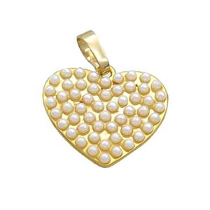 Copper Heart Pendant Pave Pearlized Plastic Gold Plated, approx 18mm [FN36317]