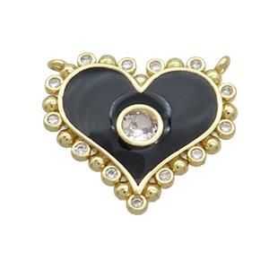Copper Heart Pendant Pave Zircon Black Enamel 2loops Gold Plated, approx 21mm [FN36319]