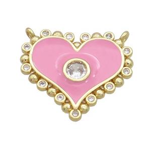 Copper Heart Pendant Pave Zircon Pink Enamel 2loops Gold Plated, approx 21mm [FN36320]