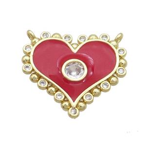 Copper Heart Pendant Pave Zircon Red Enamel 2loops Gold Plated, approx 21mm [FN36321]