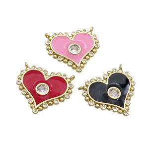Copper Heart Pendant Pave Zircon Enamel 2loops Gold Plated Mixed, approx 21mm [FN36322]