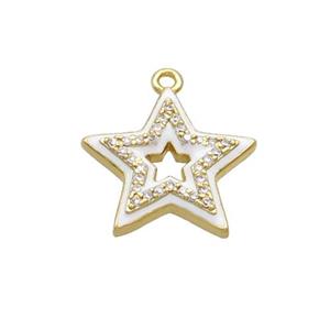 Copper Star Pendant Pave Zircon White Enamel Gold Plated, approx 15mm [FN36323]