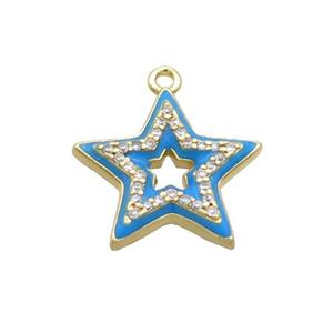 Copper Star Pendant Pave Zircon Blue Enamel Gold Plated, approx 15mm [FN36326]