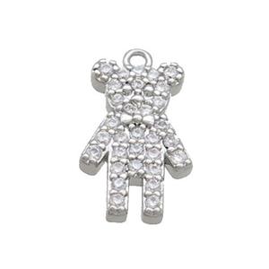 Copper Bear Pendant Pave Zircon Platinum Plated, approx 9-14.5mm [FN36329]