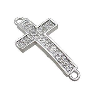 Copper Cross Connector Pave Zircon Platinum Plated, approx 13-21mm [FN36332]