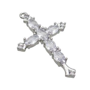 Copper Cross Pendant Pave Zircon Platinum Plated, approx 20-30mm [FN36335]