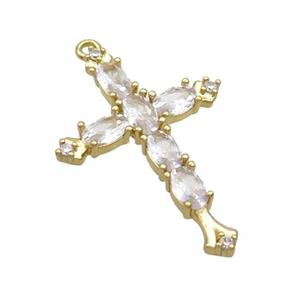 Copper Cross Pendant Pave Zircon Gold Plated, approx 20-30mm [FN36336]