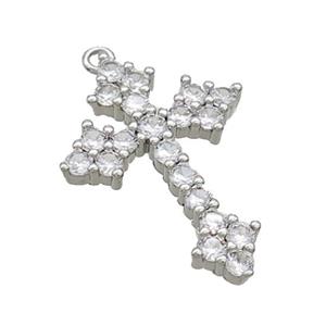 Copper Cross Pendant Pave Zircon Platinum Plated, approx 17-23mm [FN36337]