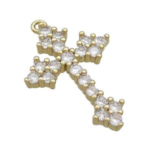 Copper Cross Pendant Pave Zircon Gold Plated, approx 17-23mm [FN36338]