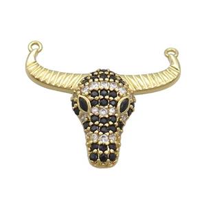 Copper Bullhead Pendant Pave Black Zircon 2loops Gold Plated, approx 22-28mm [FN36341]