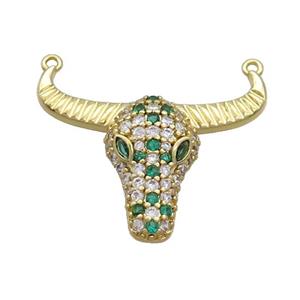 Copper Bullhead Pendant Pave Green Zircon 2loops Gold Plated, approx 22-28mm [FN36342]