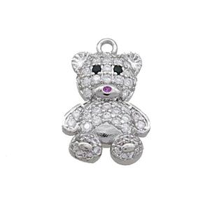 Copper Bear Pendant Pave Zircon Platinum Plated, approx 11.5-16mm [FN36366]
