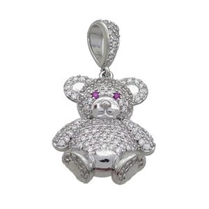 Copper Bear Pendant Pave Zircon Platinum Plated, approx 18-26mm [FN36369]