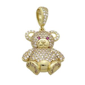 Copper Bear Pendant Pave Zircon Gold Plated, approx 18-26mm [FN36370]