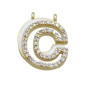 Copper Pendant Pave Zircon White Enamel Letter-C 2loops Gold Plated, approx 15-16mm [FN36378]