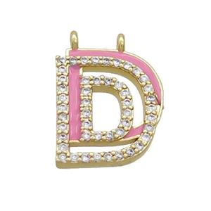 Copper Pendant Pave Zircon Pink Enamel Letter-C 2loops Gold Plated, approx 15-16mm [FN36382]