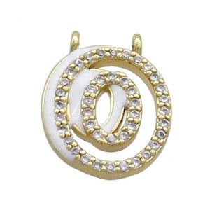 Copper Pendant Pave Zircon White Enamel Letter-O 2loops Gold Plated, approx 15-16mm [FN36414]