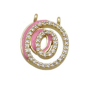 Copper Pendant Pave Zircon Pink Enamel Letter-O 2loops Gold Plated, approx 15-16mm [FN36415]