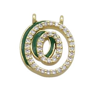 Copper Pendant Pave Zircon Green Enamel Letter-O 2loops Gold Plated, approx 15-16mm [FN36416]