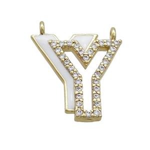 Copper Pendant Pave Zircon White Enamel Letter-Y 2loops Gold Plated, approx 15-16mm [FN36444]
