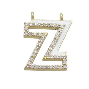 Copper Pendant Pave Zircon White Enamel Letter-Z 2loops Gold Plated, approx 15-16mm [FN36447]