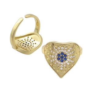 Copper Ring Pave Zircon Heart Flower Gold Plated, approx 18mm, 18mm dia [FN36450]
