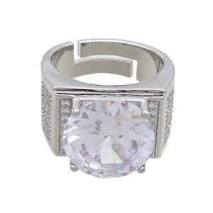 Copper Ring Pave Zircon White Crystal Glass Adjustable Platinum Plated, approx 15mm, 18mm dia [FN36451]