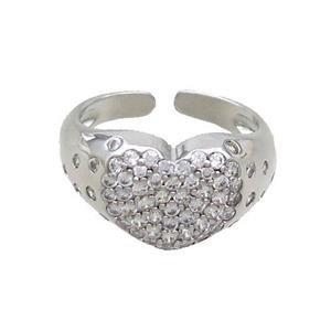 Copper Ring Pave Zircon Heart Platinum Plated, approx 13mm, 18mm dia [FN36452]