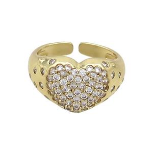Copper Ring Pave Zircon Heart Gold Plated, approx 13mm, 18mm dia [FN36453]