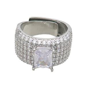 Copper Ring Pave Zircon Adjustable Platinum Plated, approx 6-8mm, 13mm, 18mm dia [FN36460]