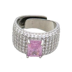Copper Ring Pave Zircon Adjustable Platinum Plated, approx 6-8mm, 13mm, 18mm dia [FN36461]
