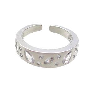 Copper Ring Pave Zircon Platinum Plated, approx 6mm, 18mm dia [FN36473]