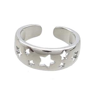 Copper Ring Star Platinum Plated, approx 8mm, 18mm dia [FN36475]
