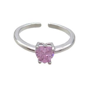 Copper Ring Pave Pink Crystal Glass Heart Platinum Plated, approx 6mm, 18mm dia [FN36490]