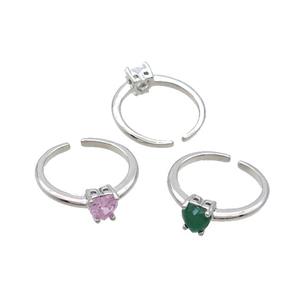 Copper Ring Pave Crystal Glass Heart Platinum Plated Mixed, approx 6mm, 18mm dia [FN36492]
