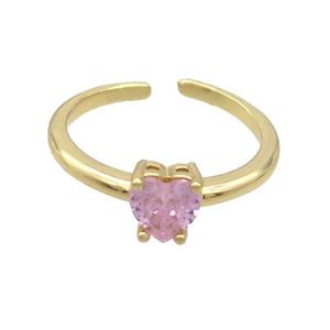 Copper Ring Pave Pink Crystal Glass Heart Gold Plated, approx 6mm, 18mm dia [FN36494]