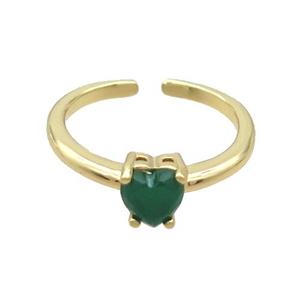 Copper Ring Pave Green Crystal Glass Heart Gold Plated, approx 6mm, 18mm dia [FN36495]