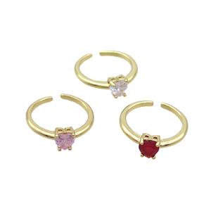 Copper Ring Pave Crystal Glass Heart Gold Plated Mixed, approx 6mm, 18mm dia [FN36497]