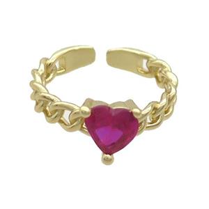 Copper Ring Pave Red Crystal Glass Heart Gold Plated, approx 7mm, 18mm dia [FN36499]