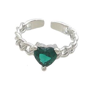 Copper Ring Pave Red Green Crystal Glass Heart Platinum Plated, approx 7mm, 18mm dia [FN36500]