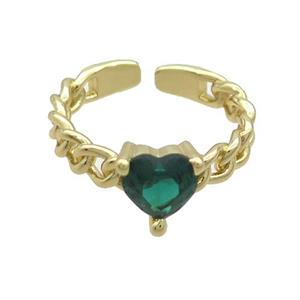 Copper Ring Pave Green Crystal Glass Heart Gold Plated, approx 7mm, 18mm dia [FN36501]