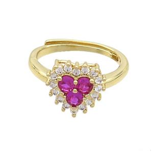 Copper Ring Pave Zircon Hotpink Heart Adjustable Gold Plated, approx 11mm, 18mm dia [FN36512]