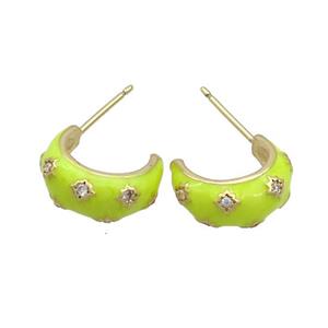 Copper Stud Earring Pave Zircon Yellow Enamel Gold Plated, approx 14mm [FN36524]