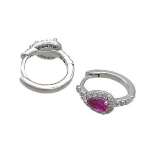 Copper Hoop Earring Pave Zircon Teardrop Platinum Plated, approx 6-8mm, 14mm dia [FN36527]