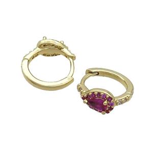 Copper Hoop Earring Pave Zircon Teardrop Gold Plated, approx 6-8mm, 14mm dia [FN36530]