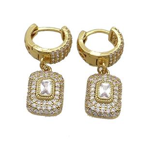 Copper Hoop Earring Pave Zircon Rectangle Gold Plated, approx 10-14mm, 14mm dia [FN36532]