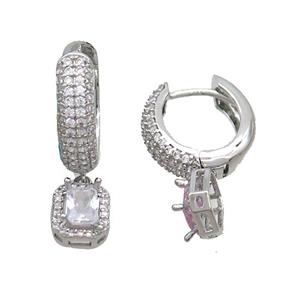 Copper Hoop Earring Pave Zircon Platinum Plated, approx 7-9mm, 16mm dia [FN36533]