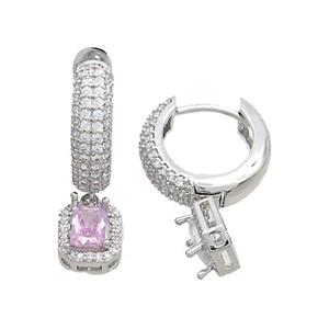 Copper Hoop Earring Pave Zircon Platinum Plated, approx 7-9mm, 16mm dia [FN36534]